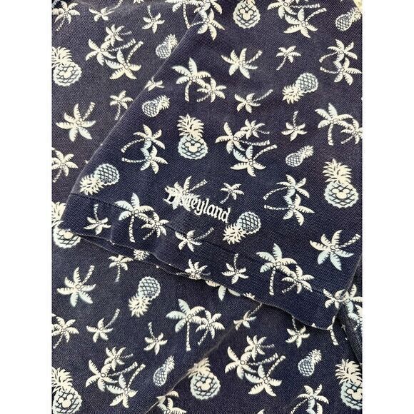 Disneyland Resort Polo Hawaiian Allover Print SS‎ Navy Men's L Mickey Pineapples - Picture 8 of 12